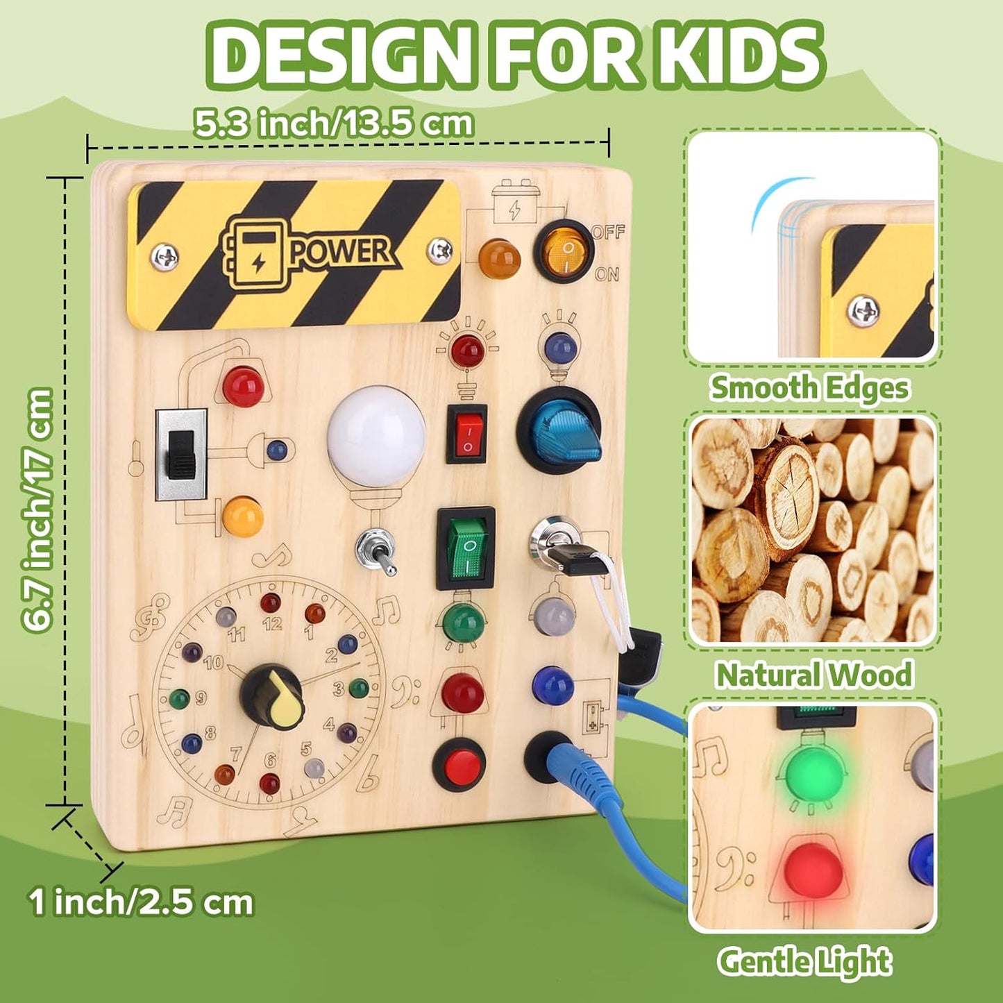 Wooden Busy Board with LED Switches